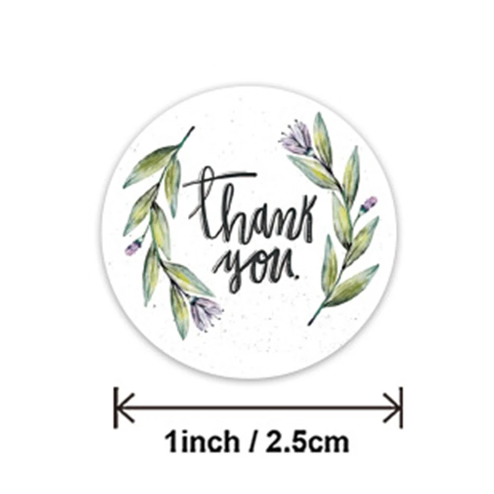 Flowers Thank You Stickers For Your Order With Heart 50-500Labels 1'' Round For Small Business Boutique Bags, Wedding Favors