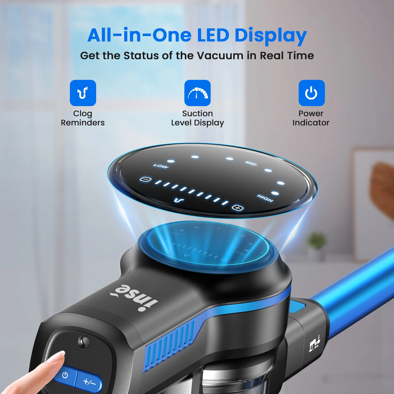 Беспроводной пылесос INSE S7P 26 кПа 265 Вт, время работы до 45 минут, пылесос 6-в-1 для паркетного пола, шерсти домашних животных, автомобиля