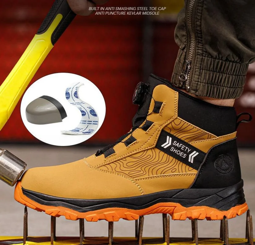 Fashion Leather Waterproof Men Work Safety Boots Anti Nail Anti Slip Wear-resistant Indestructib Labor Protection Shoes Sneakers