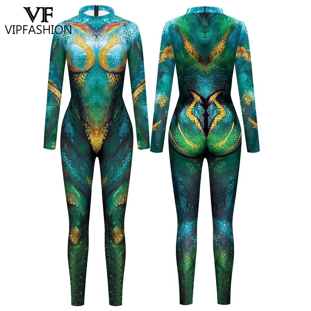 VIP FASHION Peacock Jumpsuits 3D Digital Print Woman Zentai Bodysuit Animal Show Performance Costume Carnival Purim Party Outfit