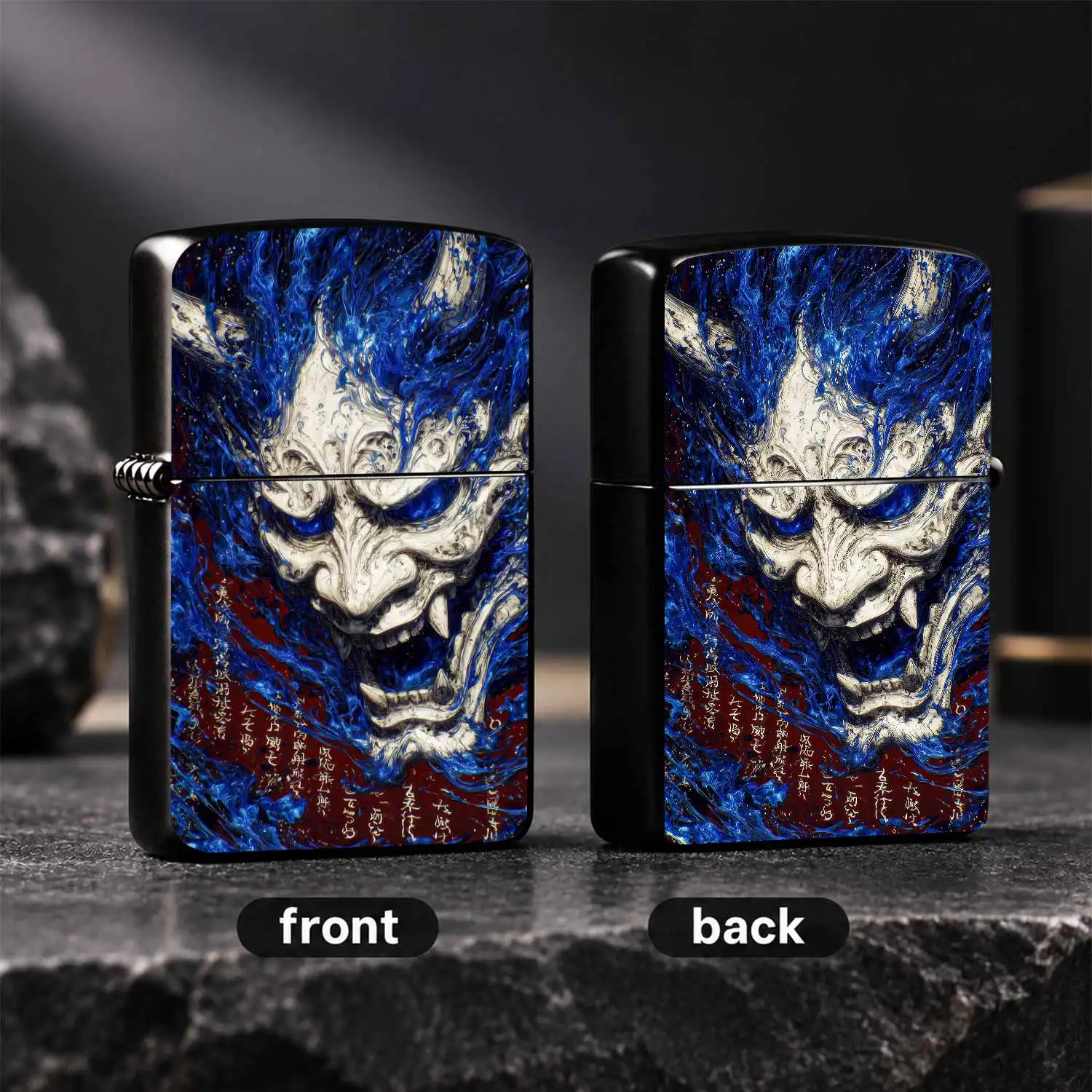 Creative Hannya Pattern Lighter, Stylish Blue Flame Oni Mask Art Desktop Ornament, Portable Cool Accessory For Daily Use, Unique Oriental Aesthetic Decor, Exquisite Gift For And Friends In Any Scene Interesting And Humorous Lighters - view 2