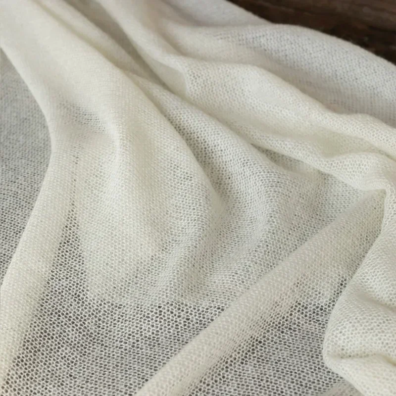 Knitted Fabric Beige White Skin Friendly Light Soft Thin Hollowed Out Designer Apparel Sewing Fabric Cloth Wool Nylon Material