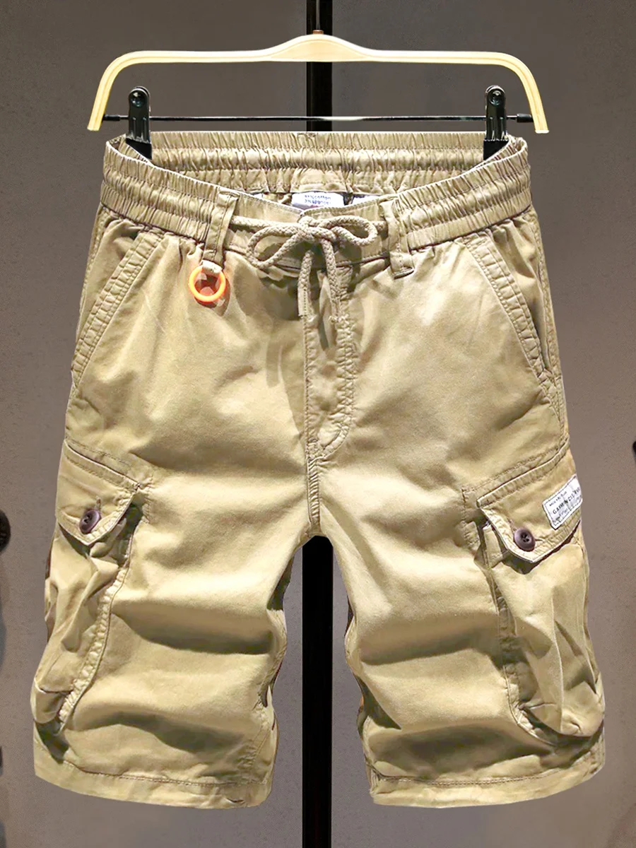 

Мужские летние повседневные шорты для работы на открытом воздухе, цвет хаки, с множеством карманов, длиной до колена, со средней посадкой, из дышащей хлопковой смеси