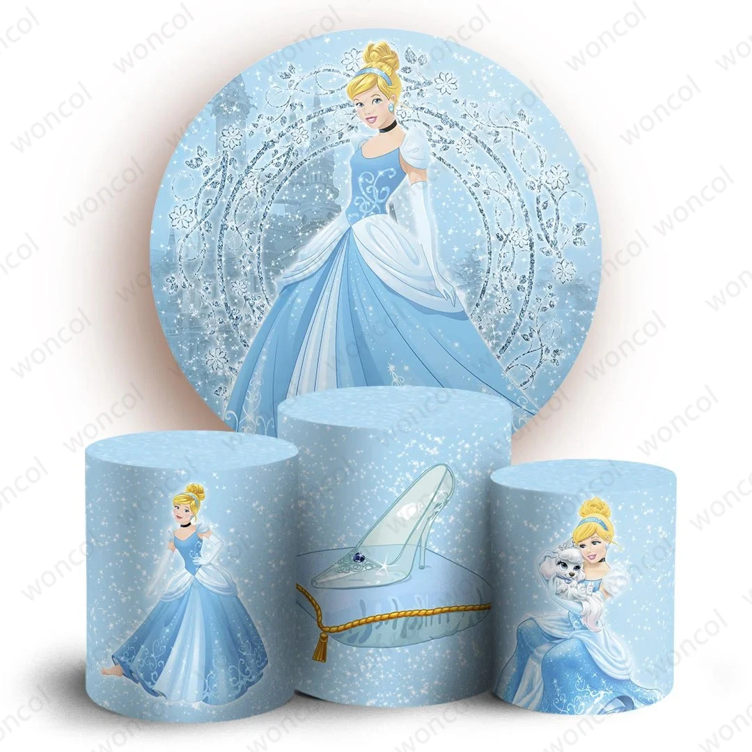 Disney Cinderella Circle Cover Princess Birthday Baby Shower Backdrop Cinderella Glass Slipper Cylinder Cover Decor Photo Prop