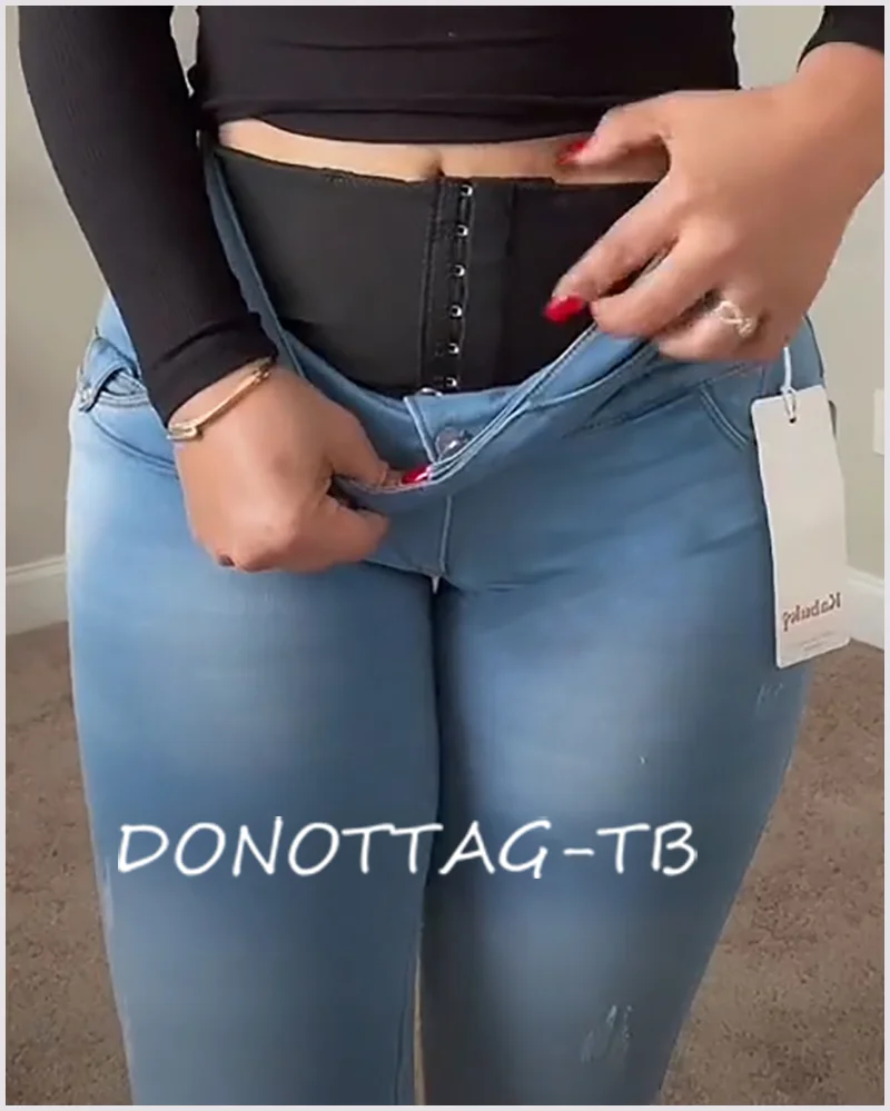 

High-waisted Shaping Jeans Shape Your Body Abdominal Button Design Perfect Curve Women's Butt Lift Skinny Pencil Pants