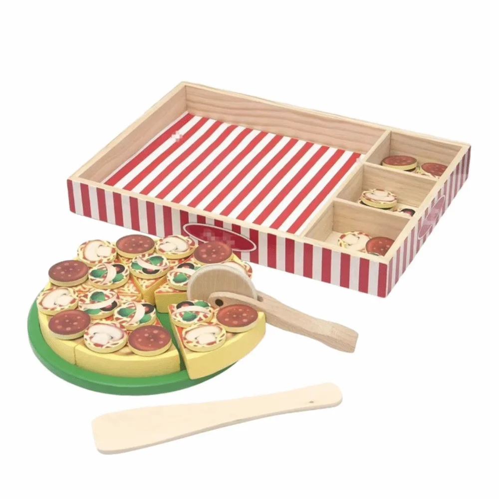 

Food Learning Simulated Pizza Role Play Game Fruit and Vegetable Pretend Play Kitchen Set Play House Wooden