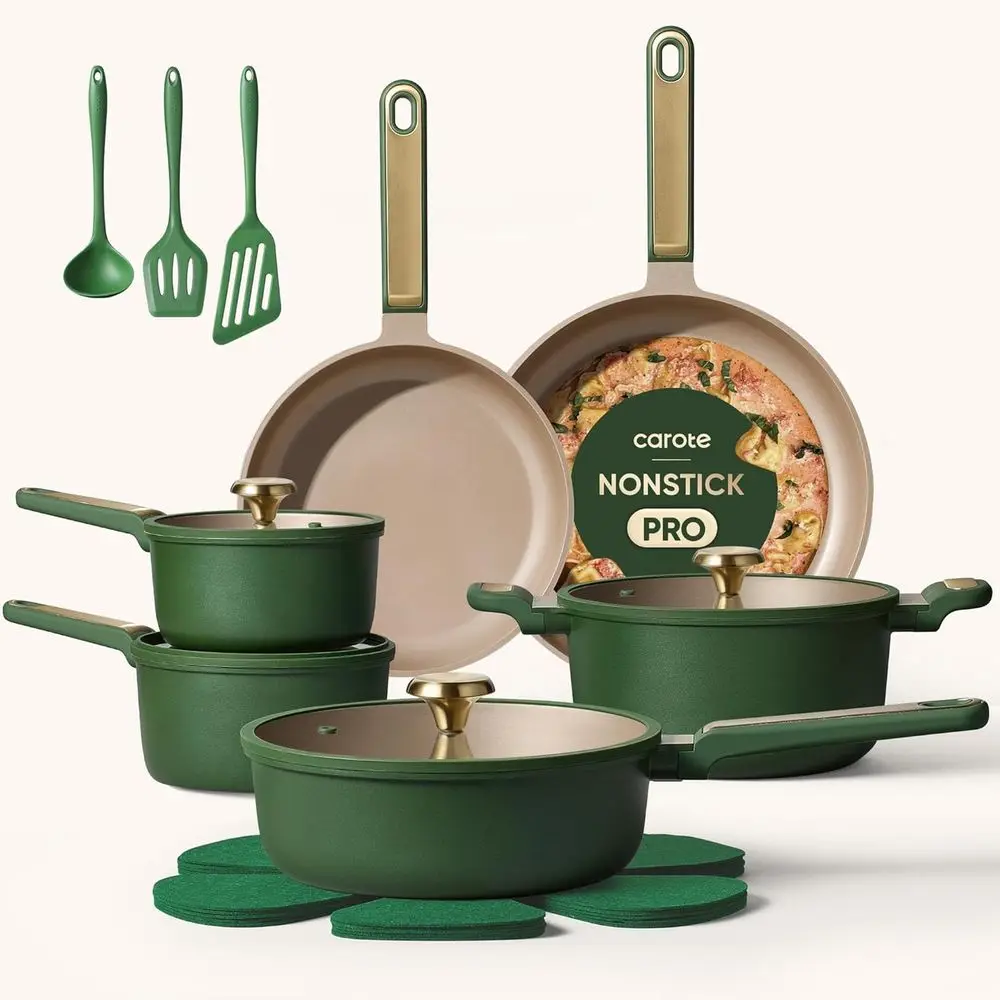 

Набор посуды из 18 предметов с антипригарным покрытием для индукционных плит, кастрюли и сковороды, безопасный и экологичный