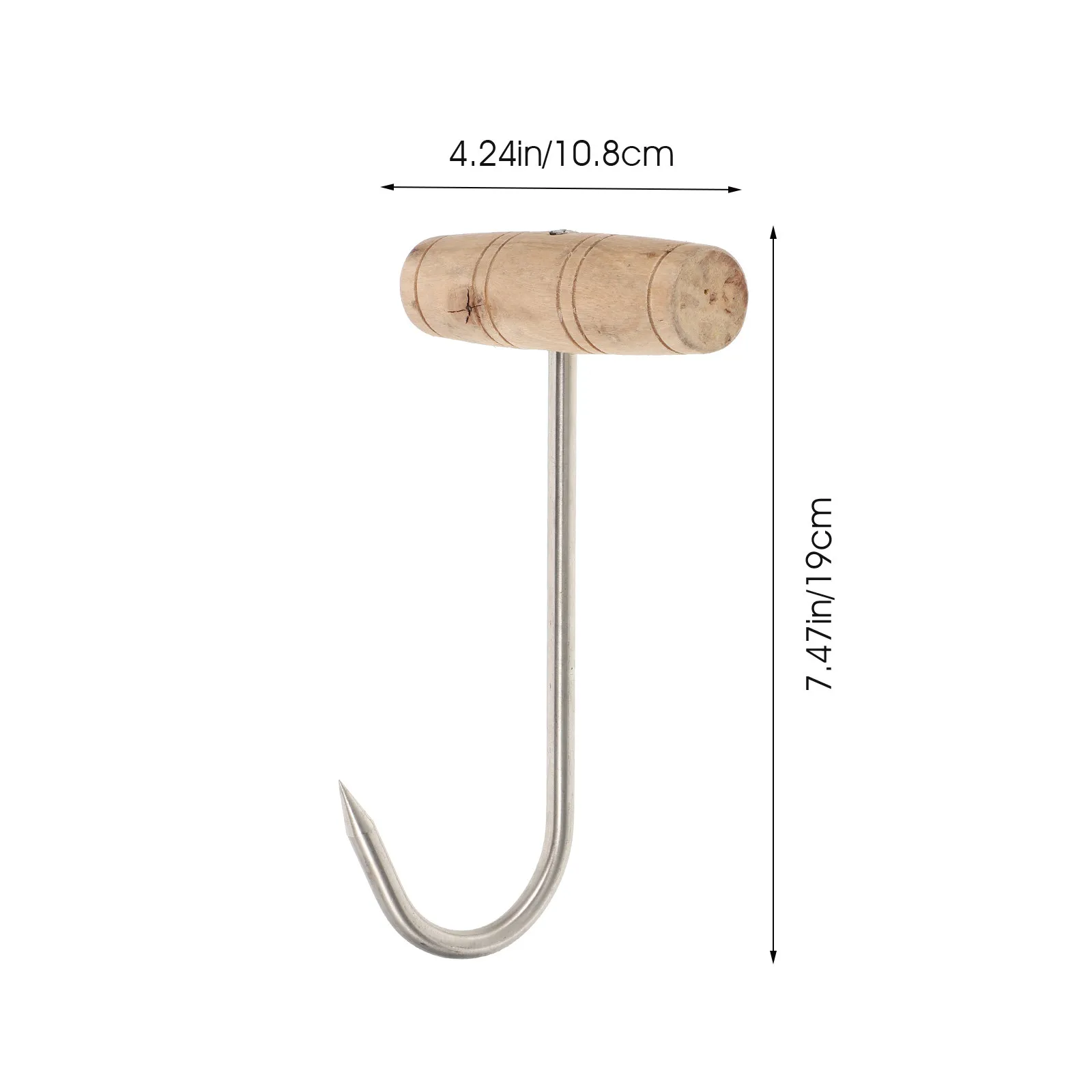 2Pcs T Shaped Stainless Steel Meat Hooks Wood Handle Hanging Hook for Butchering Grilling Drying Smoking Meat Processing