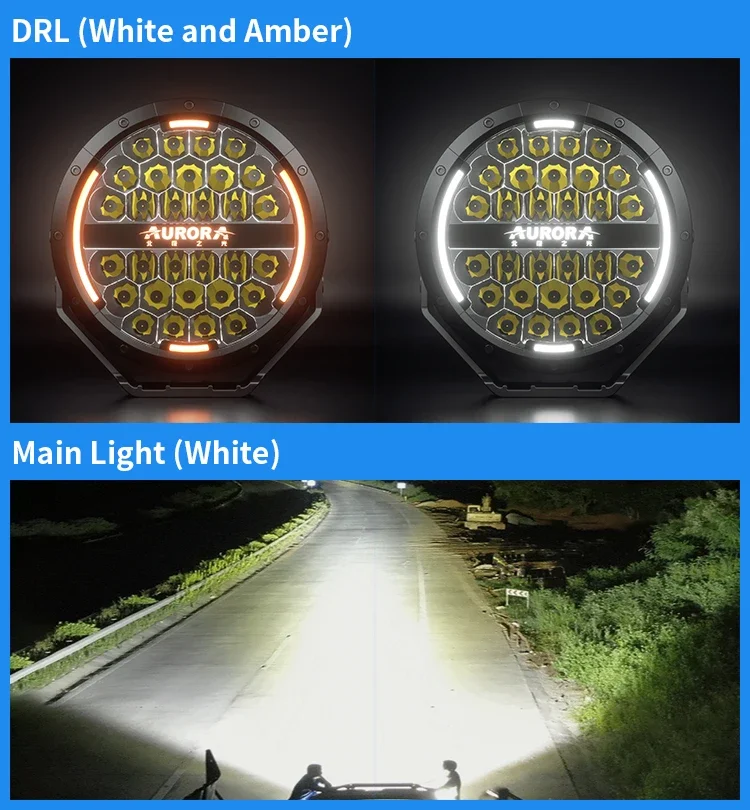 AURORA Dual-color DRL Off road Round LED Working Light 9 inch Led Driving Spot Offroad  for Truck