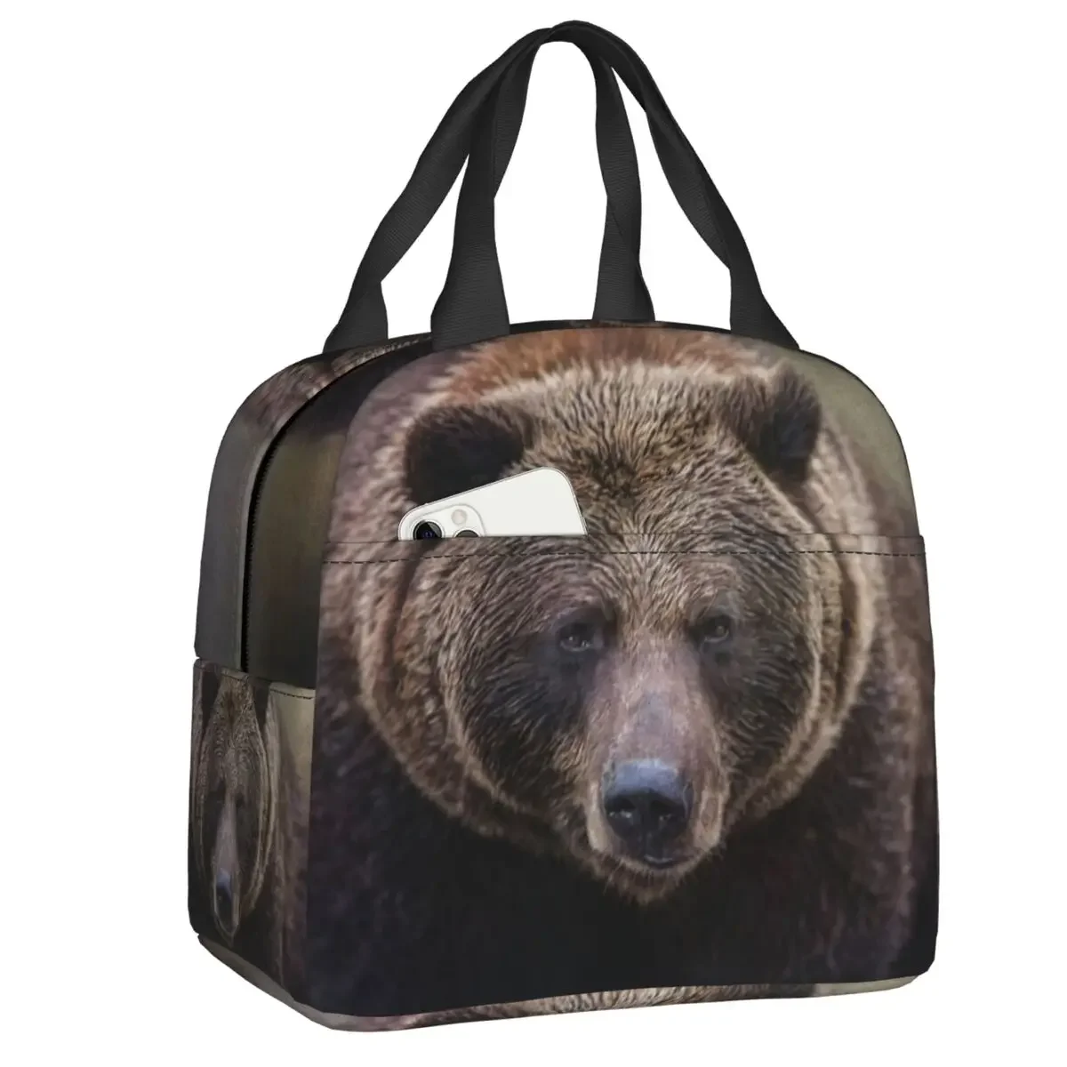 Brown Bear Insulated Lunch Tote Bag for Women Kids Portable Thermal Cooler Lunch Box Camping Travel Food Picnic Container Bags