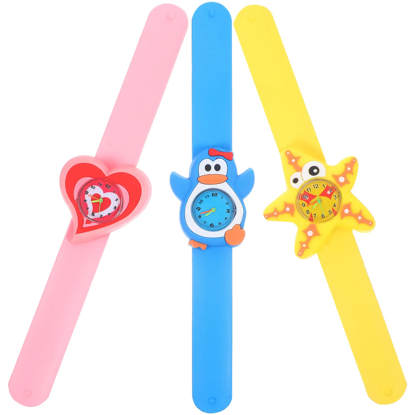 

3Pcs Watch Cartoon Silicone Band Lovely Wristwatch Time Teaching Clear Number Gift for Students Watch