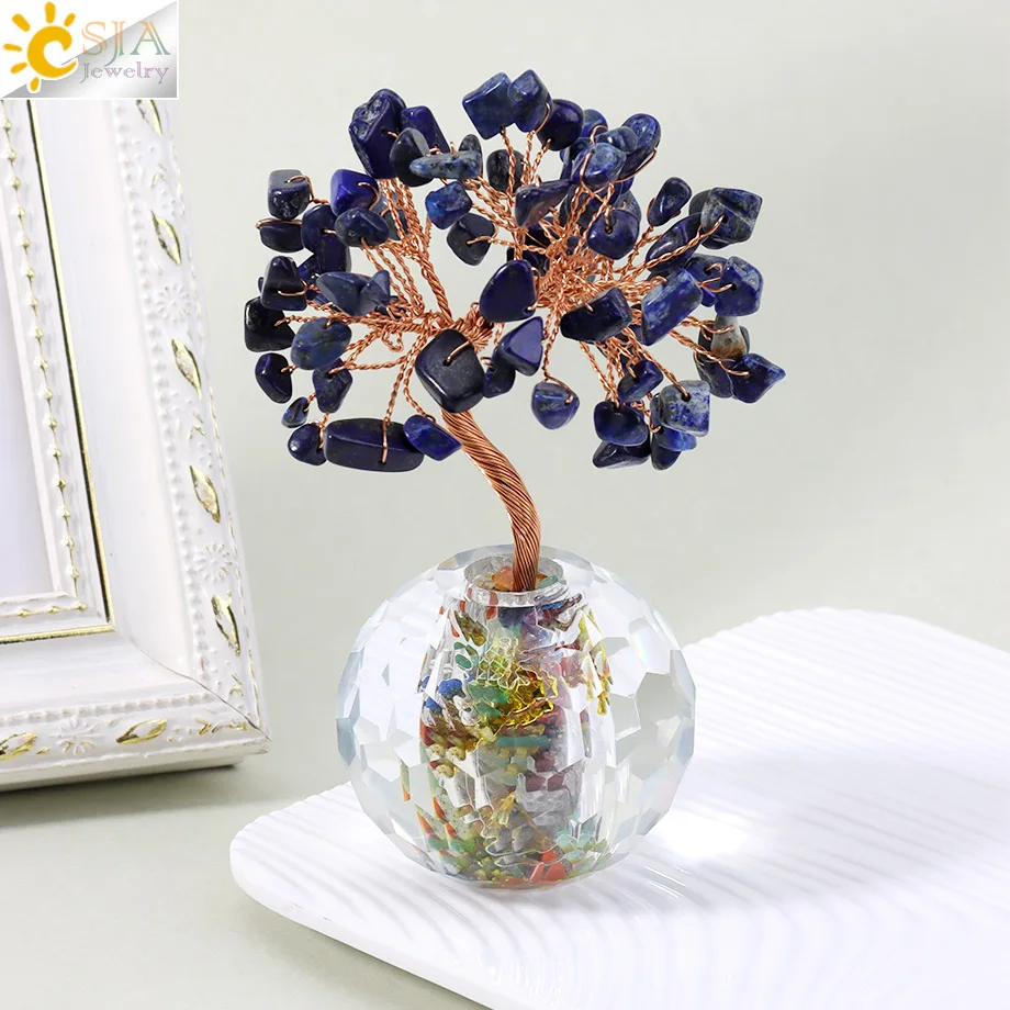 1PC Natural Crystal Money Tree Ornament Feng Shui Wealth Tree Healing Reiki Gem Stone  for Home Office Room Decoration H748