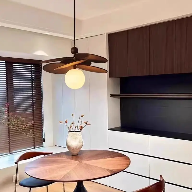 

French Medieval Style Bedroom Pendant Light Vintage Walnut Color Restaurant Lamp Creative Designer Study Room Decor LED Lights