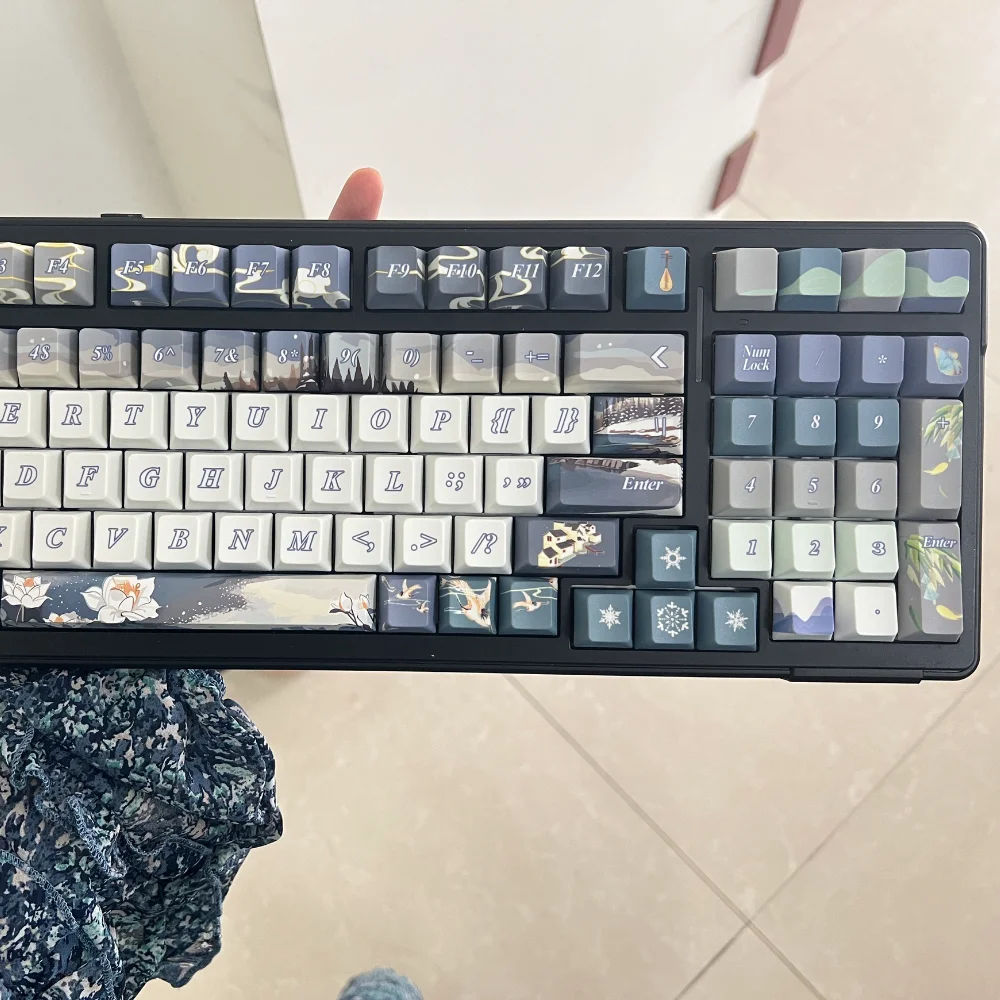 Spring Mountain Snow Melt Keycaps Cherry Profile Chinese Style Morandi Colour PBT Keycaps for Mechanical Keyboard Blue Key Cap