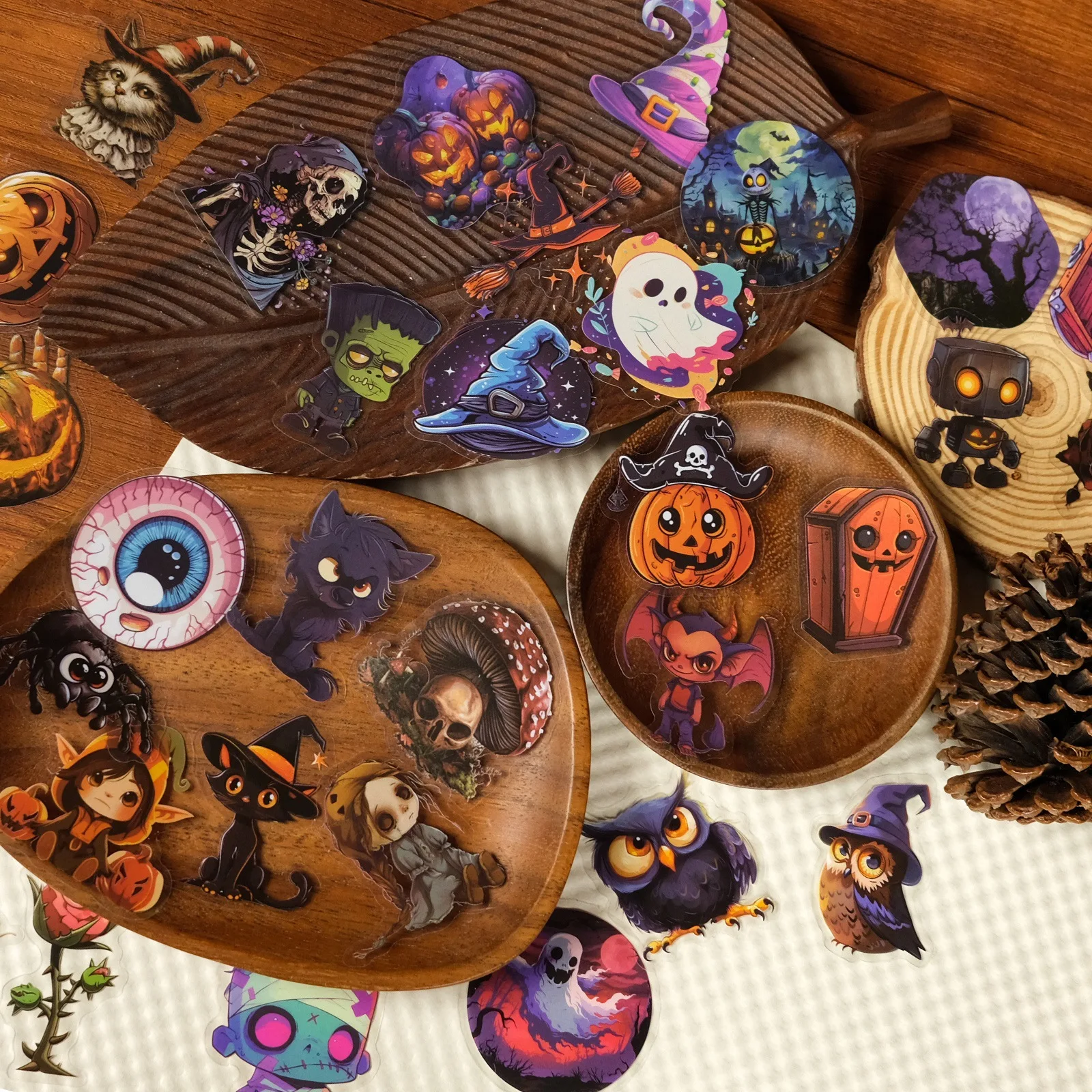 50PCS Halloween Ghost Black Cat Witch Waterproof Transparent Stickers Decoration Notebook Mobile Guitar Suitcase Graffiti Toys