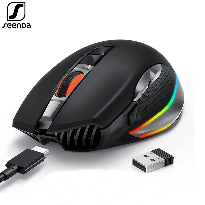 SeenDa 2.4G Wireless Gaming Mouse Rechargeable Computer Mouse with 8 Programmable Buttons RGB LED Mouse for Laptop PC Computer