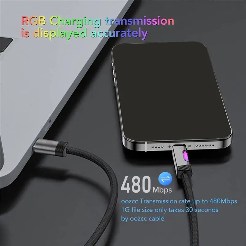 B68A RGB Fast Charging Cable 2M 120W 6A Charge Cable With RGB Ambient Light