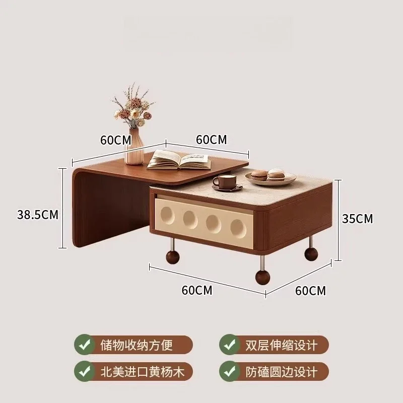DSA antique retractable coffee table small apartment multi-functional square table rock slab coffee table creative sofa edge