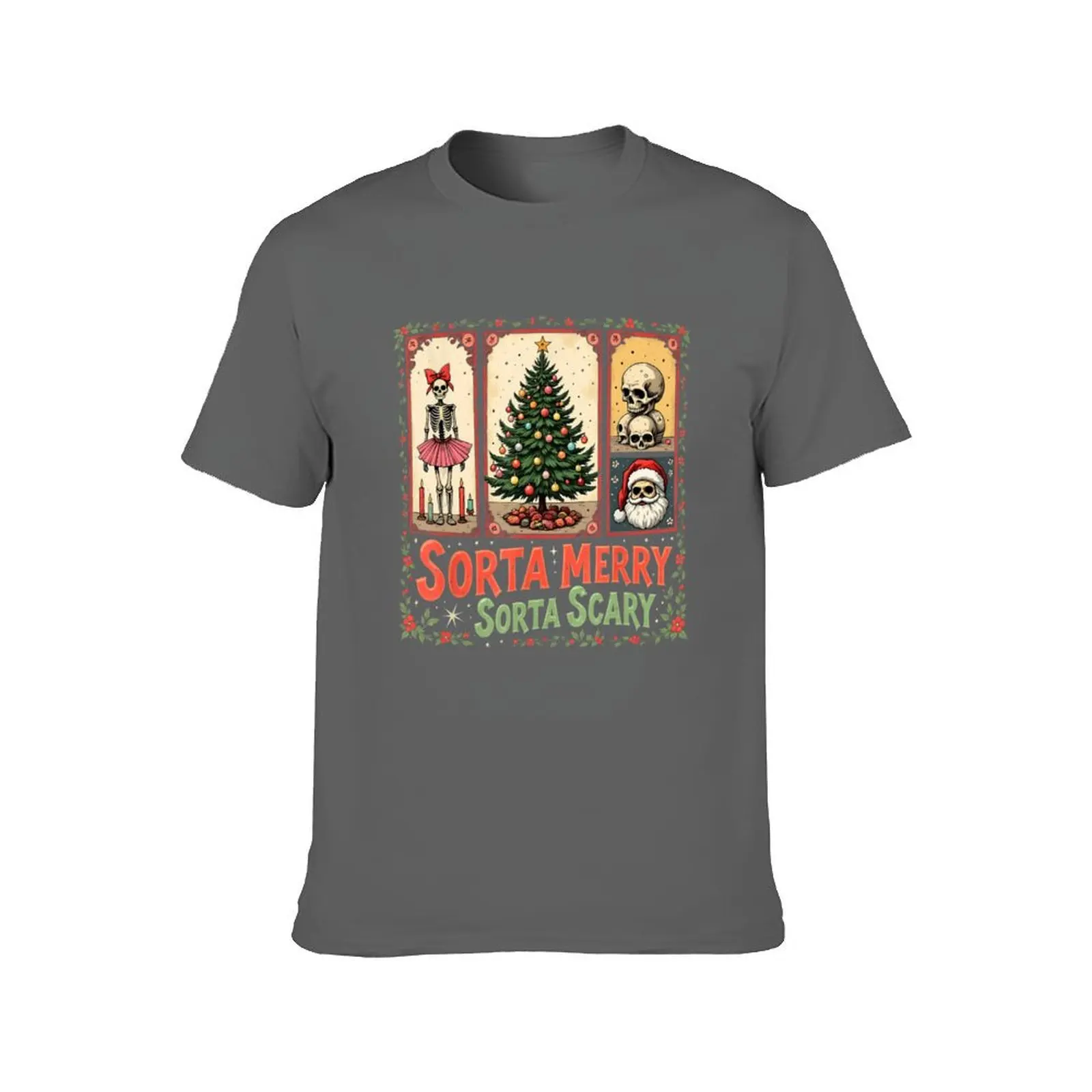 Xmas Skeleton Sorta Merry Sorta Scary T-Shirt t shirts for man cotton soft anime t shirts oversize t shirt custom print T-Shirt