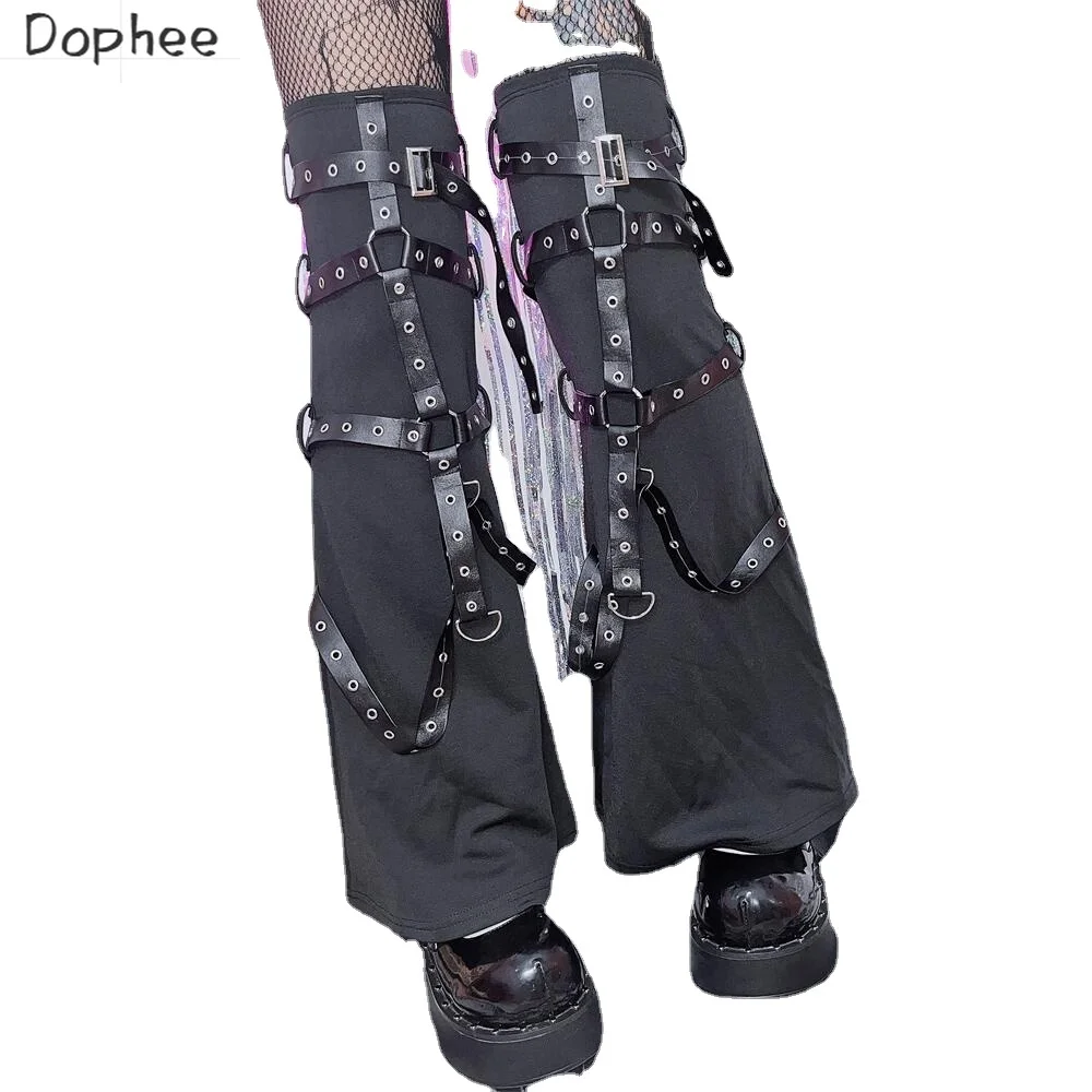 

Dophee Original Punk Style Y2K Spice Girls Ribbon Leg Socks Streetwear Diablo Subculture Trouser Legs Flare Foot Cover Black