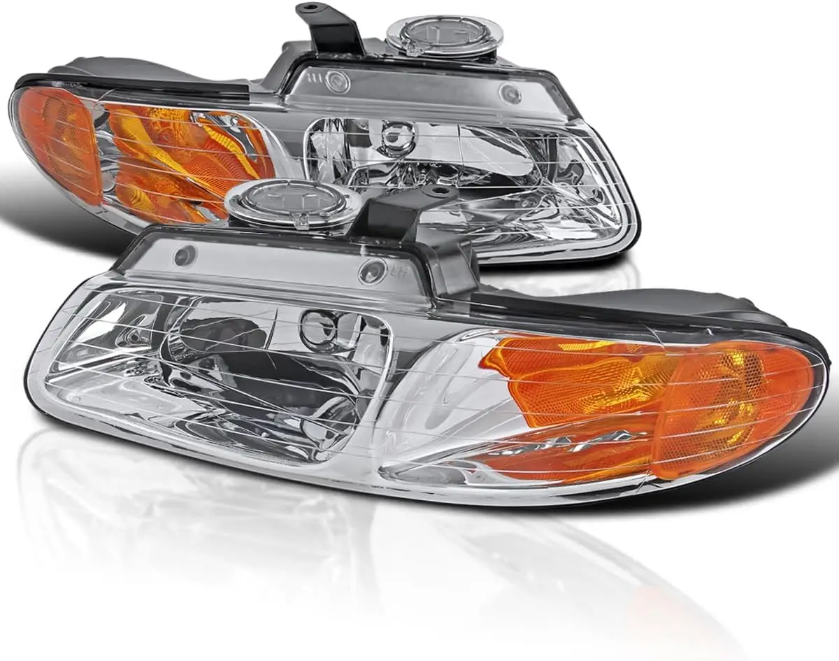 

Chrome Headlights Amber Reflector Compatible with 1996-2000 Dodge Grand Caravan, Chrysler Town & Country, Grand Voyager, L+R Pai