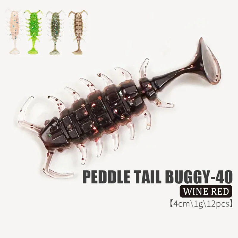 12Pcs Angeln Weiche Wurm Köder Wobbler Rockfishing Käfer Lockt T-schwanz PVC Köder 4cm 1g künstliche Köder Bass Silikon Fisch