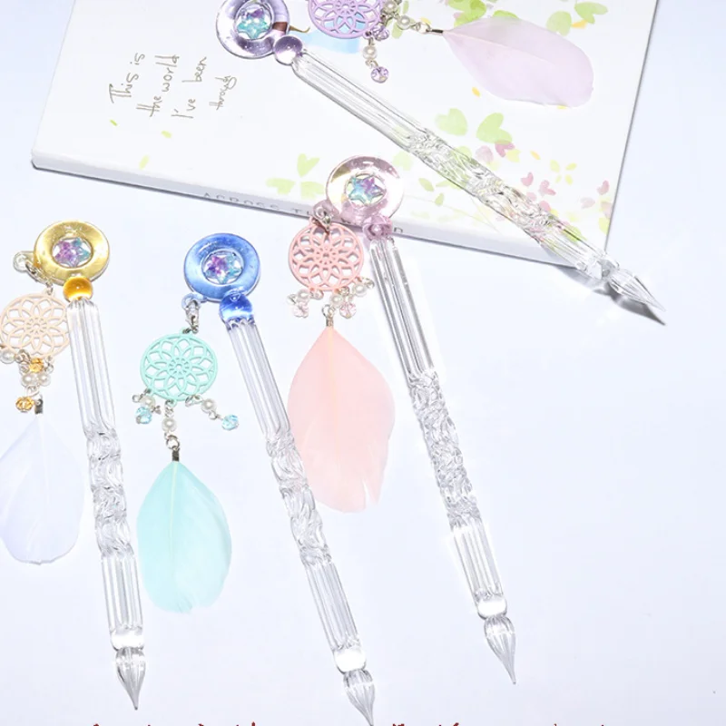 1 Pc Multicolor Glass Drip Pen Antique Glass Dip Pen Signature Filling Ink Pen Crystal Writing Dip Pen Fountain Pens