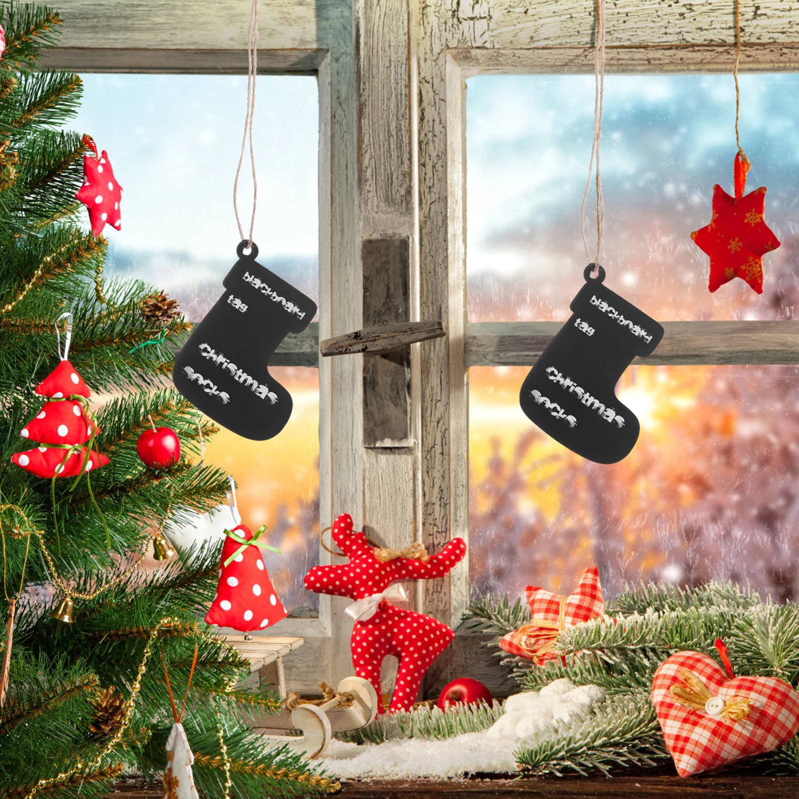 

10 pcs Christmas Sock Tags 15.7*6.3*0.3Cm Wooden Diy Craft Ornaments Smooth Wood Slices For Holiday Decorations Hanging Pendants