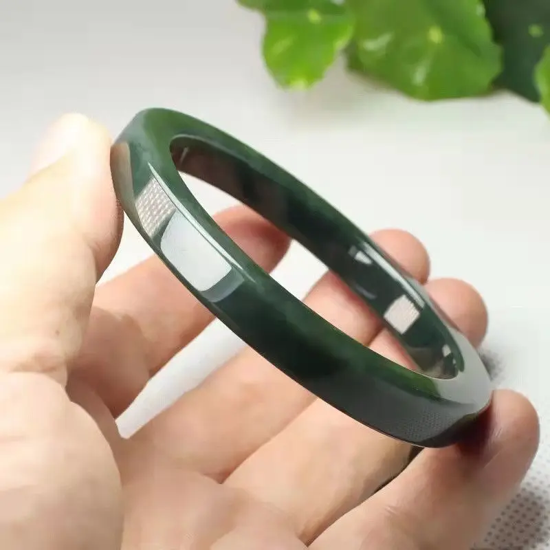 

Newest Natural Green Jade Bracelet Male and Female Couple Bangles Square Thin Strip Fine Accessories Jewelry
