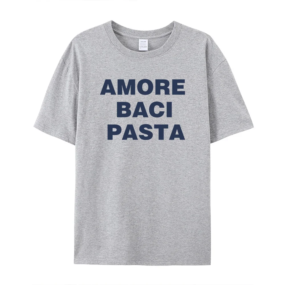 Amore Baci Pasta Letters Printing Summer Gray T Shirt Women Loose Cotton Casual Tops Tees Vintage Style Elegant Shirts