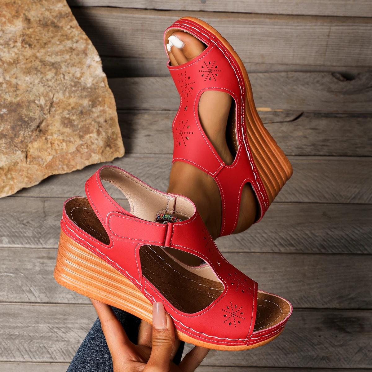 Image of Frauen Sandalen Mode Atmungsaktive Schuhe für Frauen Retro Keil Schuhe Frau Party Leichte Plattform Sandalen Alias De Mujer
