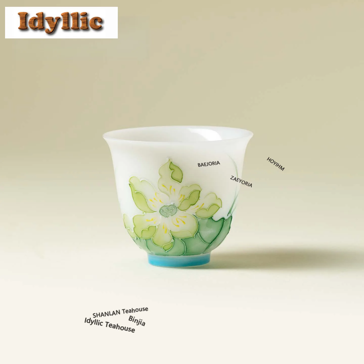 HOYIHM 40ml Ice-type Jade Porcelain Lotus Teacup Retro Tea Bowl Tea Cup Set Tea-tasting Meditation Cup Chazhan Master Cups Cafes