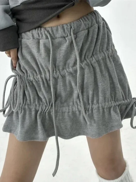 

Chic Summer New Ruffle Elastic Knot Dstring ort Skirt Base Skirt f-length Skirt in A-Line ape Pure Color