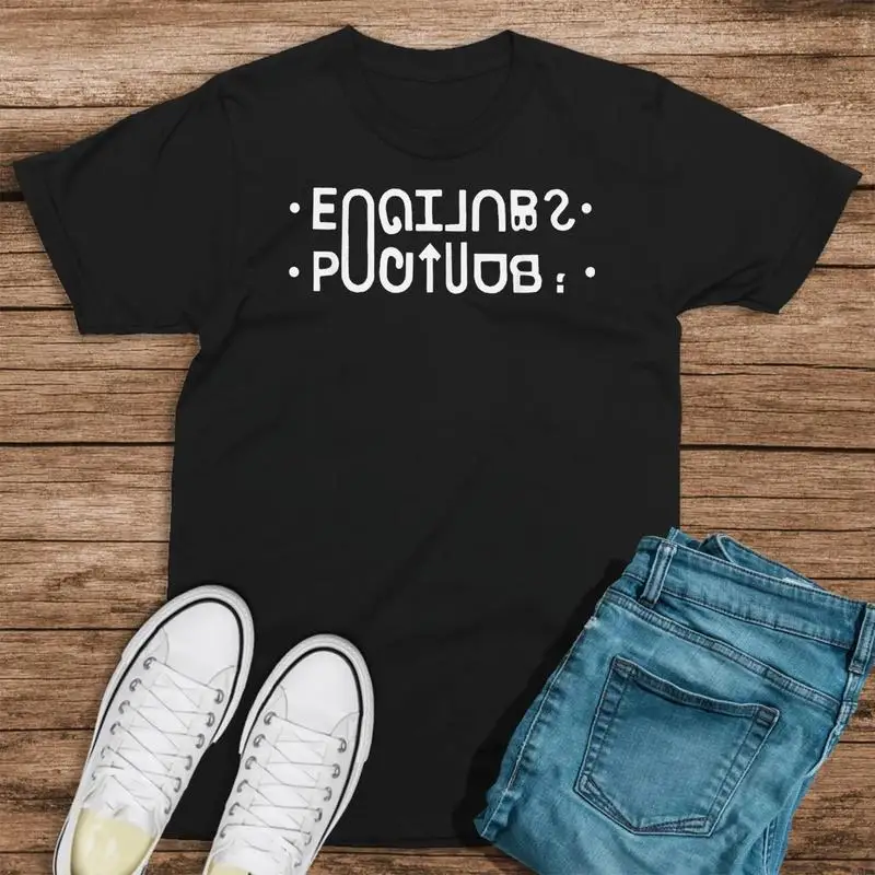 

T-shirt With Mirrored Text Design, Unique Typography Tee For Daily Wear