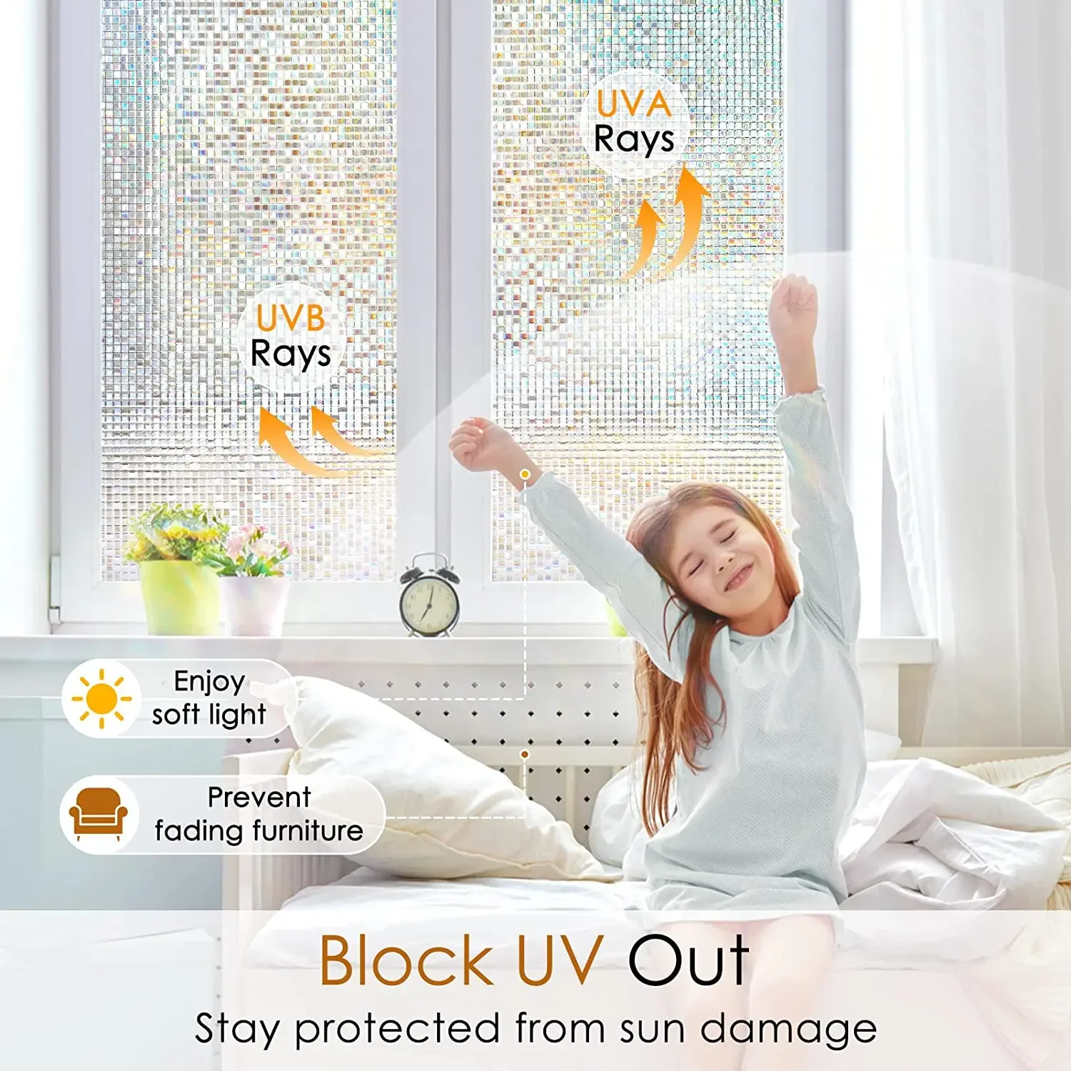 Window Privacy Film Stained Glass Window Film Mosaic Static Cling Decorative Window Vinyl Removable Rainbow Window Tint for Home