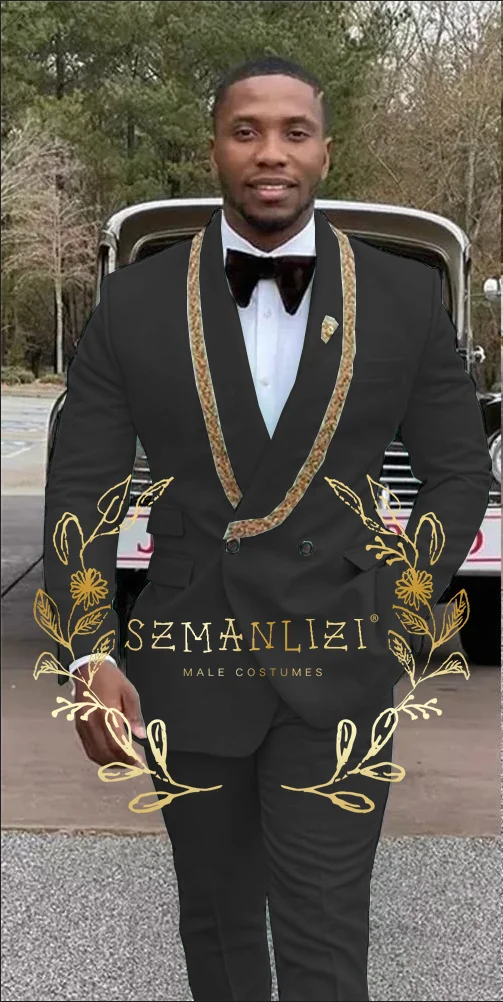 Double Breasted Mint Green Men Suits Wedding Prom Gold Beads Shawl Lapel Costume Homme Terno Masculino Slim Groom Tuxedos Blazer