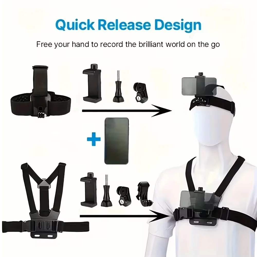 7-in-1 Action Camera Set Phone Head Strap Chest Strap Mount Adjustable Phone Mount For GoPro Hero 13 12 11 10 DJI Action 4 Phone