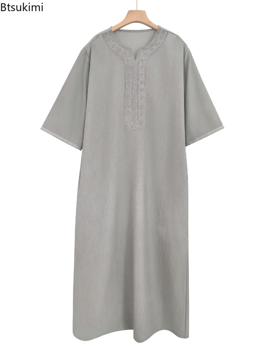 

Eid Muslim Men Dress Ethnic Style High Quality Embroidered Robe Arabic Islamic Clothing Middle East Casual Abaya Men Jubba Thobe