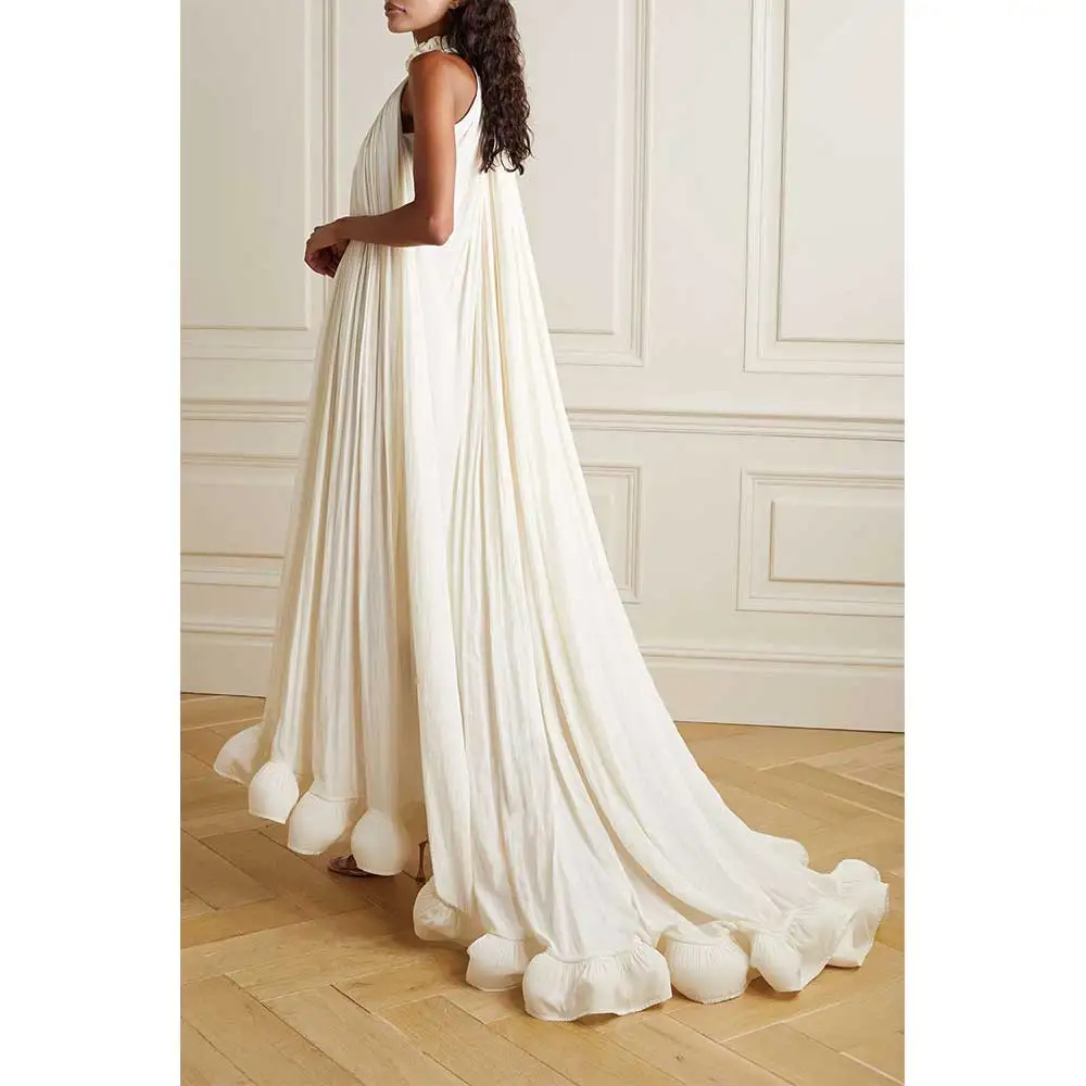 White Ruffled Halter Dress Elegant Party Dress Stage Performance High-end Formal Evening Dress Temperament Chiffon New Products