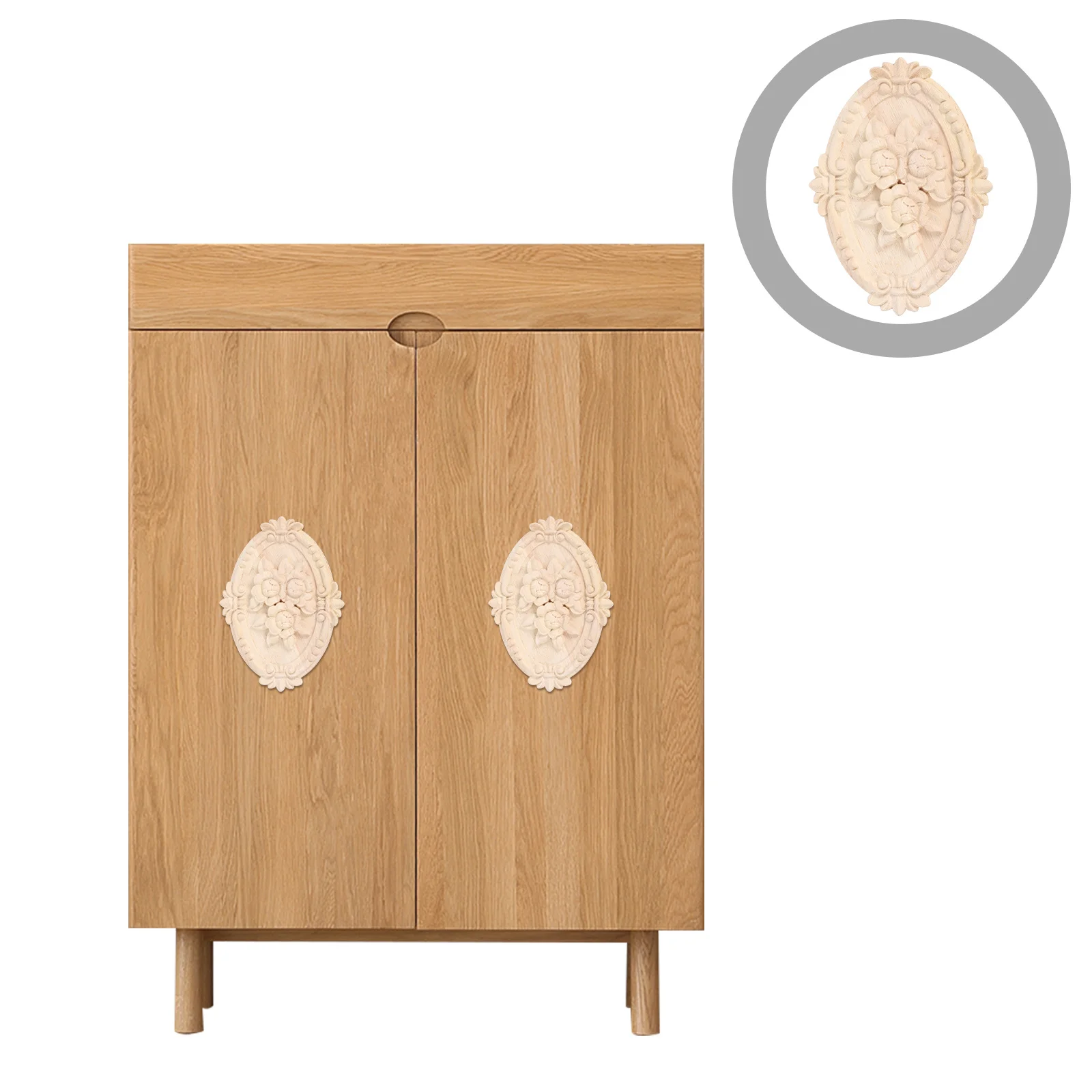 

Wood Appliques Oval Carved Rose Design Furniture Decoration Cabinet Doors Floral Wooden Onlay Embellishments Furniture Moldings