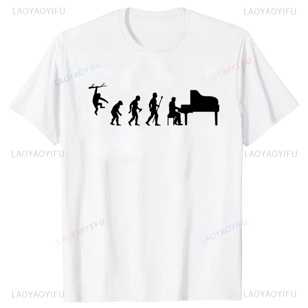 Funny Evolution Pianist Piano Instrument Graphic T Shirt Summer Style Streetwear Short Sleeve T-shirt Harajuku Y2k Mens Clothing