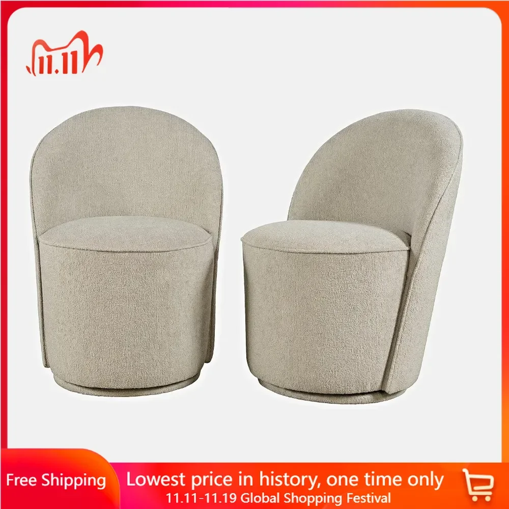 Dining Chair Set of 2 with Full 360 Degree Swivel Base, Curved Bucket Seat, Mid-Century Modern Upholstered Swivel Dining Chair