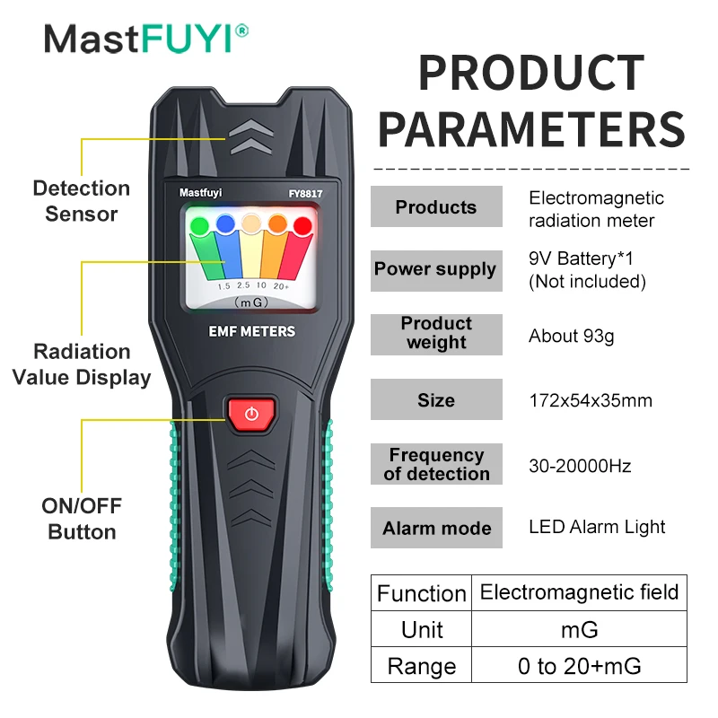 MASTFUYI FY8817 Electromagnetic Field Radiation Tester Radiation Dosimeter Electromagnetic Detector Magnetometer Ray Detection