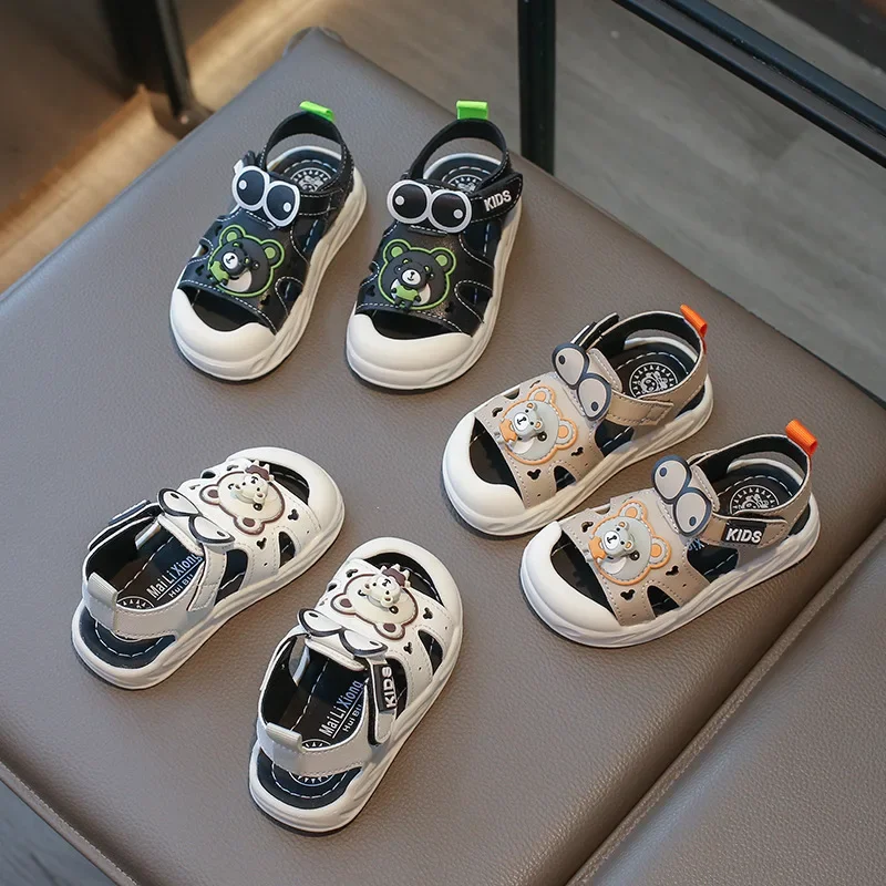 Children Sandals for Boys 2024 Summer New Fashion Cute Bear Soft Sole Comfortable Cut-outs Anti-kick Casual Baby Walking Shoes