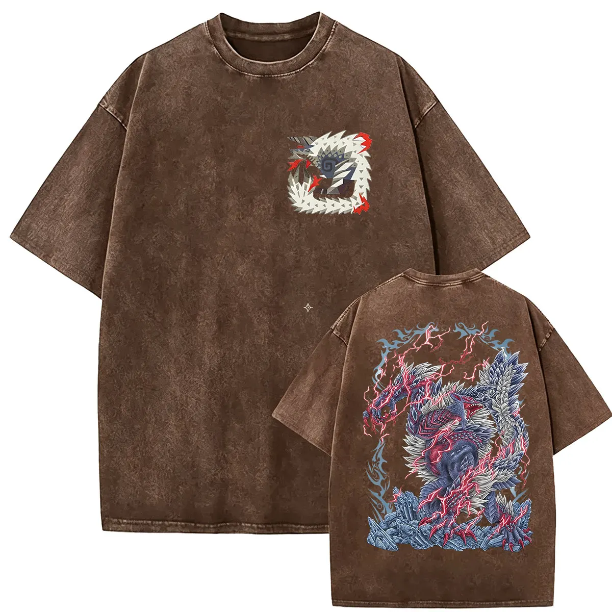 Vintage Washed Stygian Zinogre Monster Hunter Game Fans Player T Shirts Men Women Clothing Fashion Oversized Cozy Cotton T-shirt