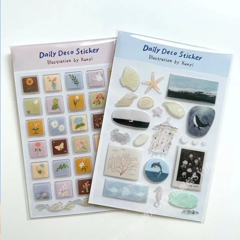 1 unidade de Adesivos Grandes 3D de Gelatina com Tema de Desenho Animado Mundo Oceânico, Novidade Kawaii para Papelaria Estudantil, Decoração DIY para Planner e Scrapbook