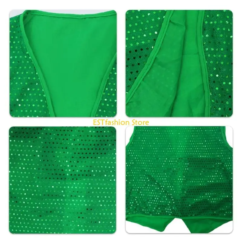 Y5GC Versatile Irish Green Sequined Vest Cosplay Waistcoat with Various Outfits for Costume Parties and Special Occasion