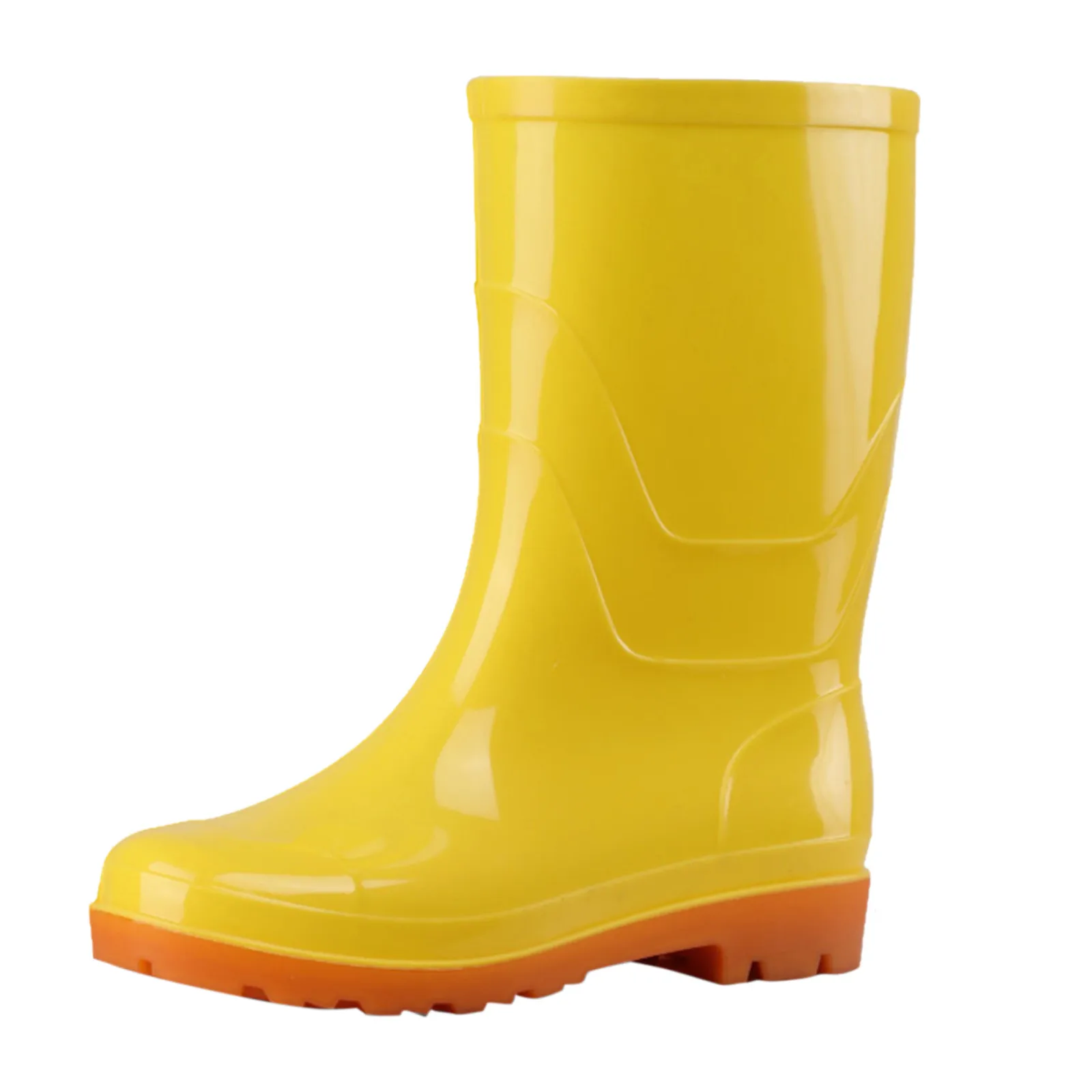 Outdoor Garden Water Shoes Women's Rain Boots Summer Labor Protection Anti-Slip Cylinder Pvc Wear-Resistant Shoes Yellow 2024