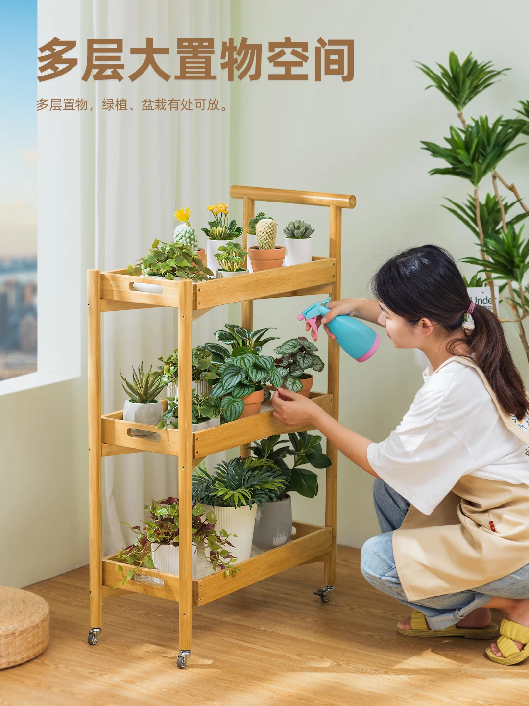 Small cart flower rack, living room floor standing multi story balcony storage rack, living room simple modern succulent flower