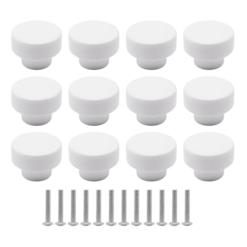 

Белые круглые деревянные ручки для ящиков, 35 мм ручки с винтами - для бытовой мебели, гардероба, комода